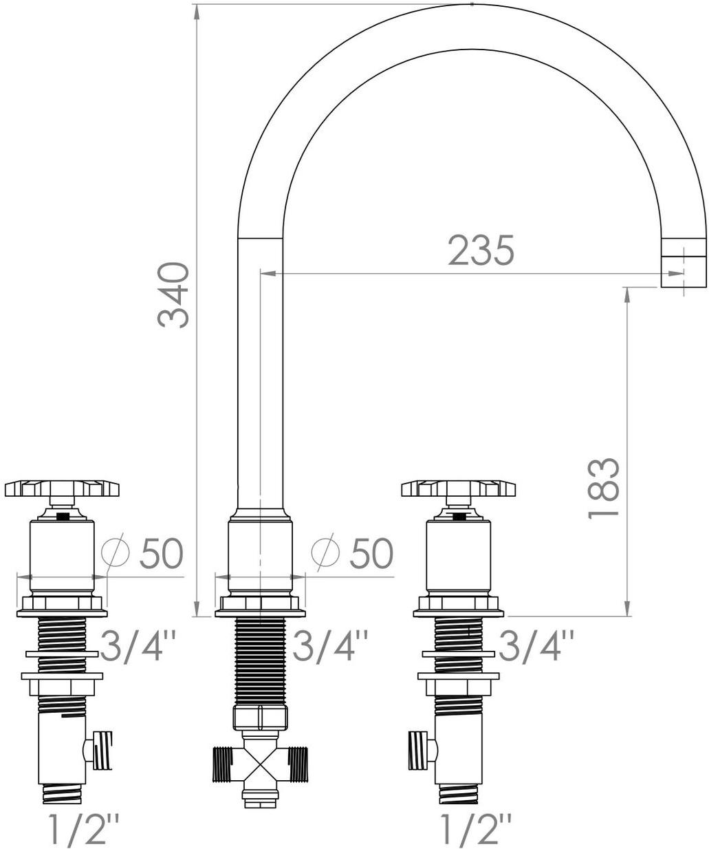 rvb Смеситель для кухни на 3 отверстия Flamant factory 1960.--.29 - Вид №1