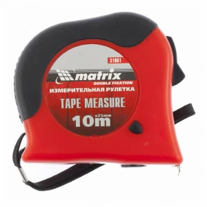 Рулетка Double fixation 10мх25мм обрезиненный корпус, двойная плавная фиксация