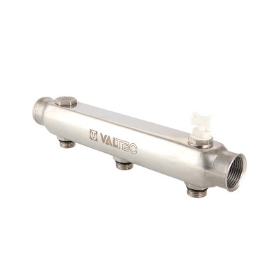 VTc.510.SS.060402 Коллектор из нержавеющей стали с межосевым расстоянием выходов 100 мм Valtec 1", 2 x 1/2" 