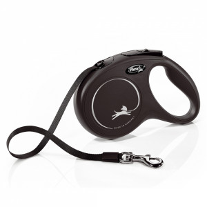 ПР0056749 Рулетка для собак New Classic M до 25 кг, 5 м лента черная Flexi