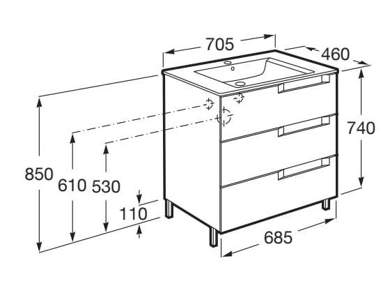 Деревянный напольный шкаф для умывальника со встроенной раковиной с ящиками Roca Aleyda ARCH-00055782 - Вид №33