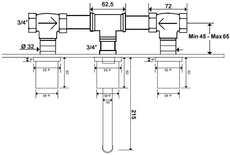 rvb Смеситель для умывальника настенный на 3 отверстия Flamant docks 4080.--.50 - Вид №1