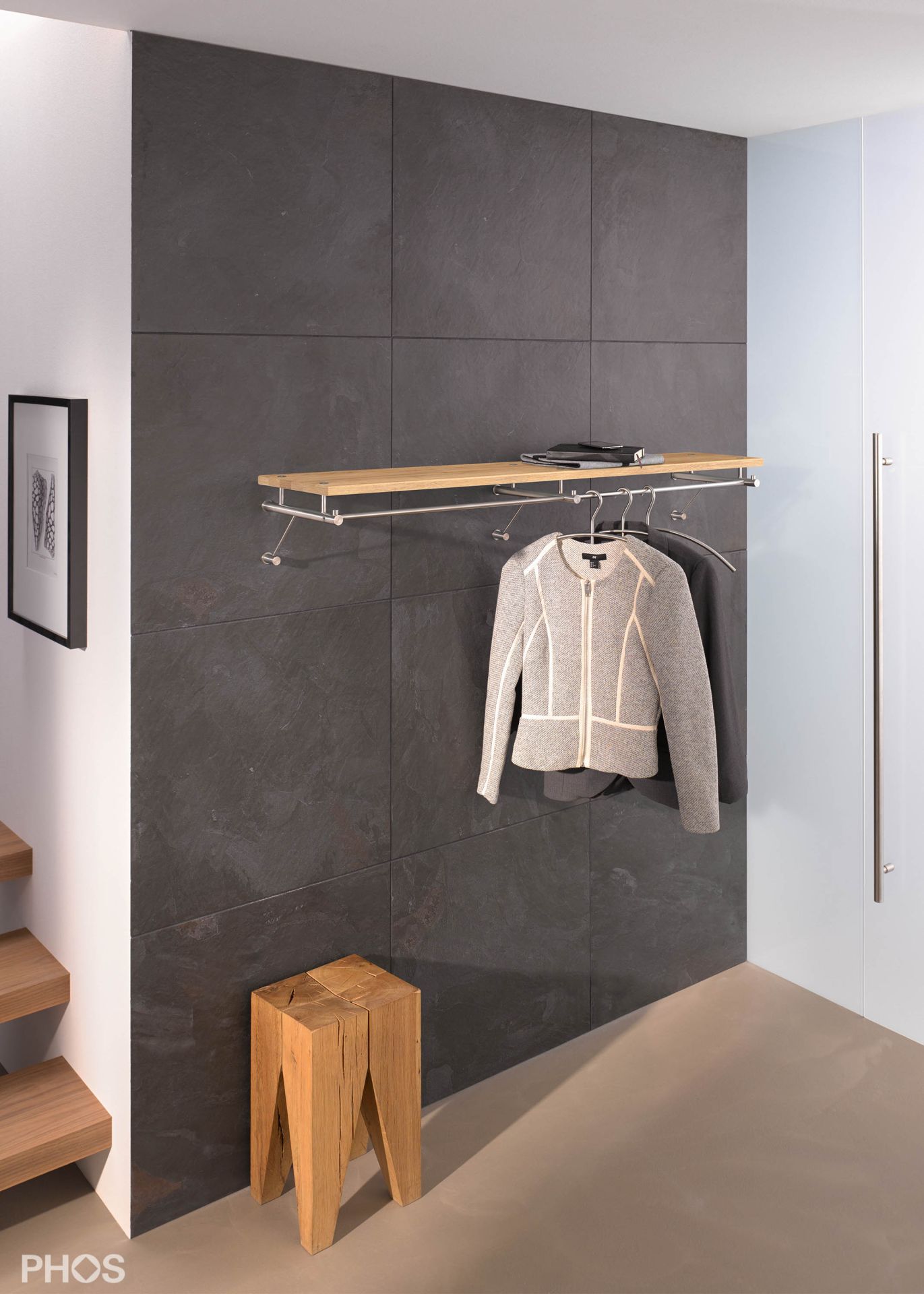 G3-1200-Eiche Навесной шкаф, широкий, с вешалкой для одежды и вешалкой для головных уборов из дуба - ширина 125 см PHOS  - Вид №1