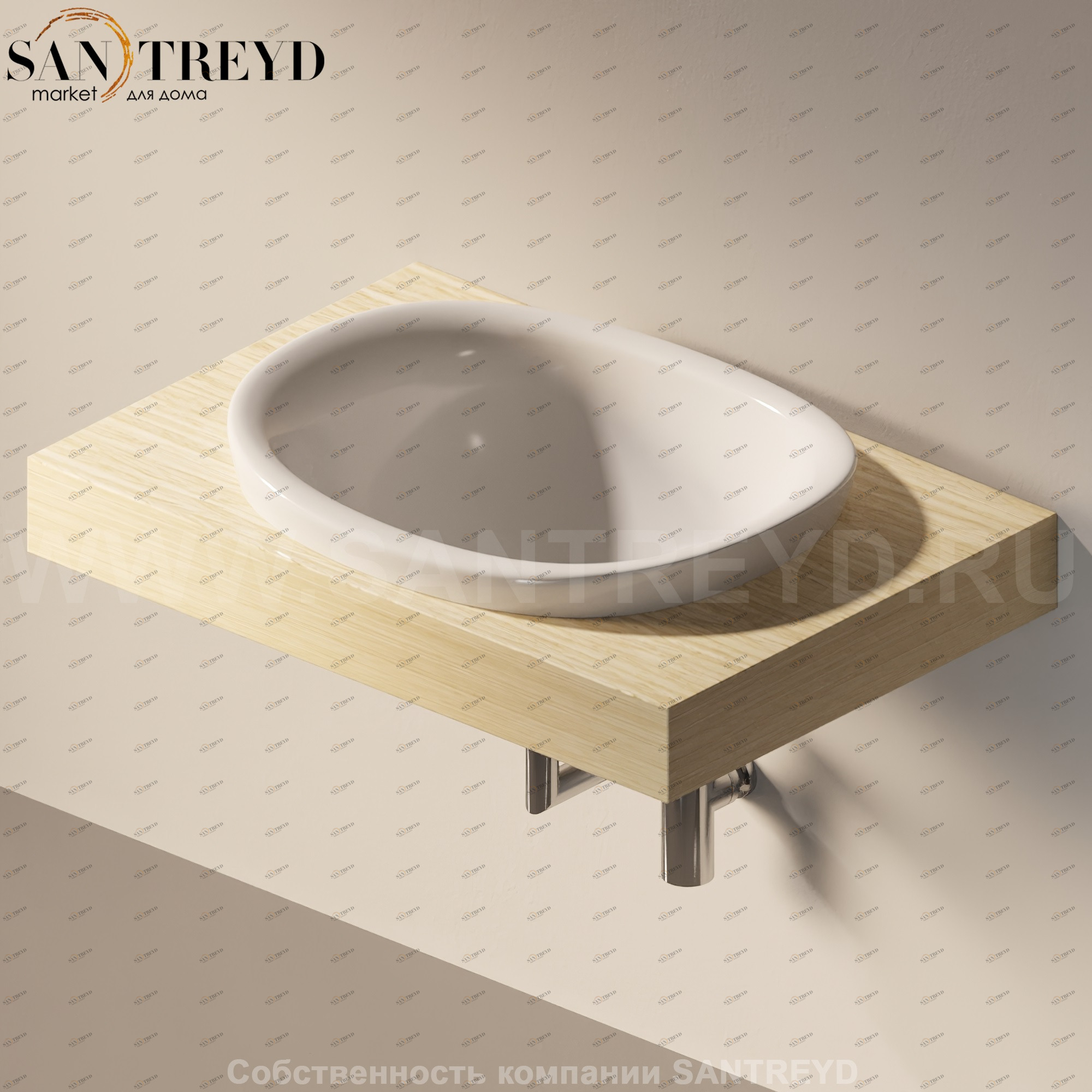 Flaminia IO e SI Столешница с отверстием под раковину светлый дуб IO60M1.WL Ceramica Flaminia IO60M1WL