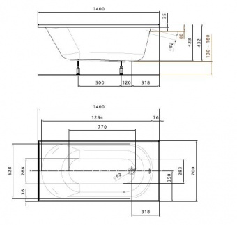 Акриловая ванна 140х70 KOLO Opal Plus AntiSlide XWP1240101  - Вид №5