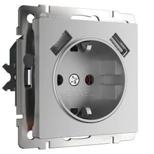 Розетка встраиваемая Werkel с заземлением разъем USB со шторками цвет серебристый