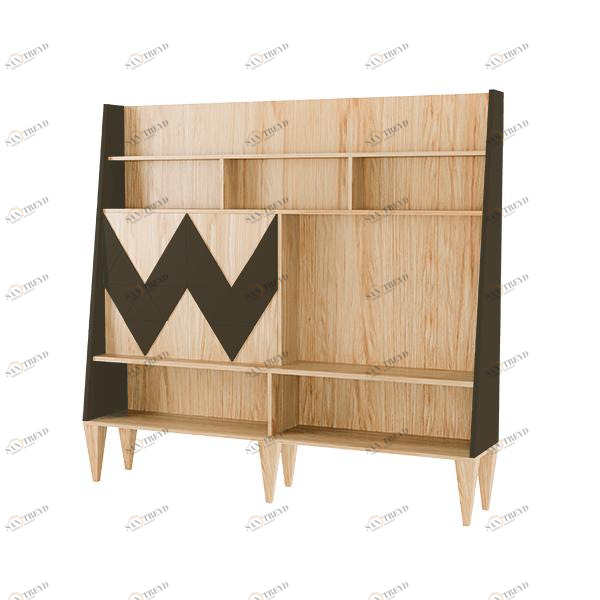 Стеллаж деревянный с дверцами и полками темно-коричневый Woo Wall WOODI  00-3966182 Бежевый;коричневый 