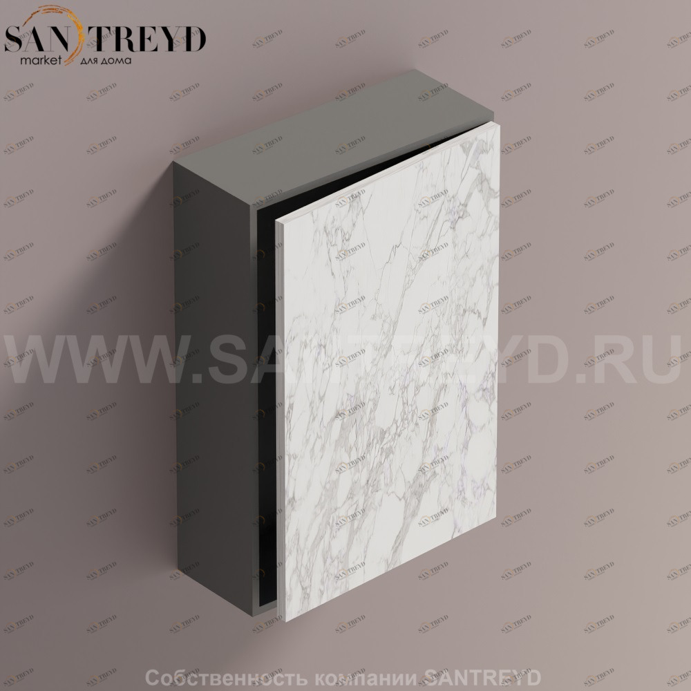 LIFT Модульный шкаф 60 см с правой дверью на доводчиках. Модули могут располагаться горизонтально и вертикально. Отделка: темно-серая краска и белый мрамор. AMOB051MCLGDX Agape