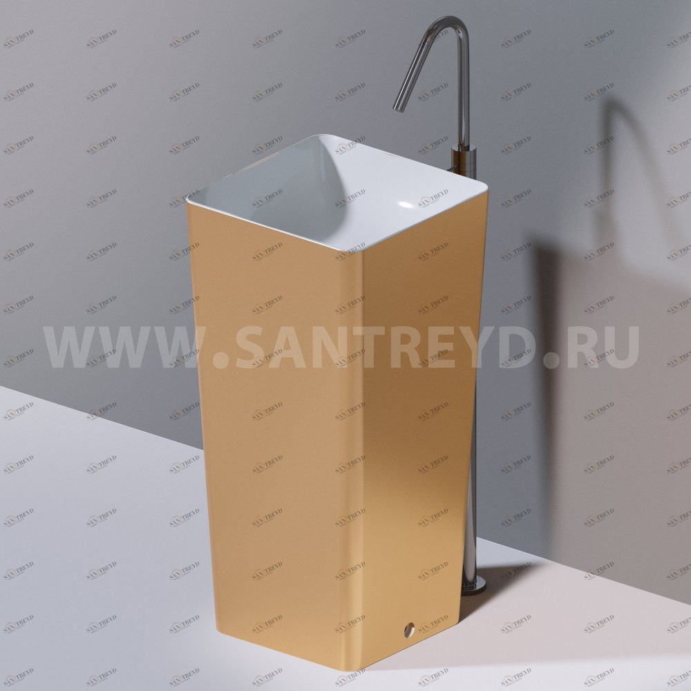L506T0R0VT350 Раковина напольная ELITE SQUARE 420х420х870 мм без отверстия под смеситель Белый матовый декор золото AeT ITALIA