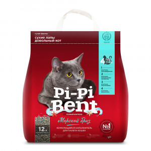 ПР0058647 Наполнитель для кошачьего туалета Морской бриз комкующийся крафт-пакет 12л PI-PI BENT