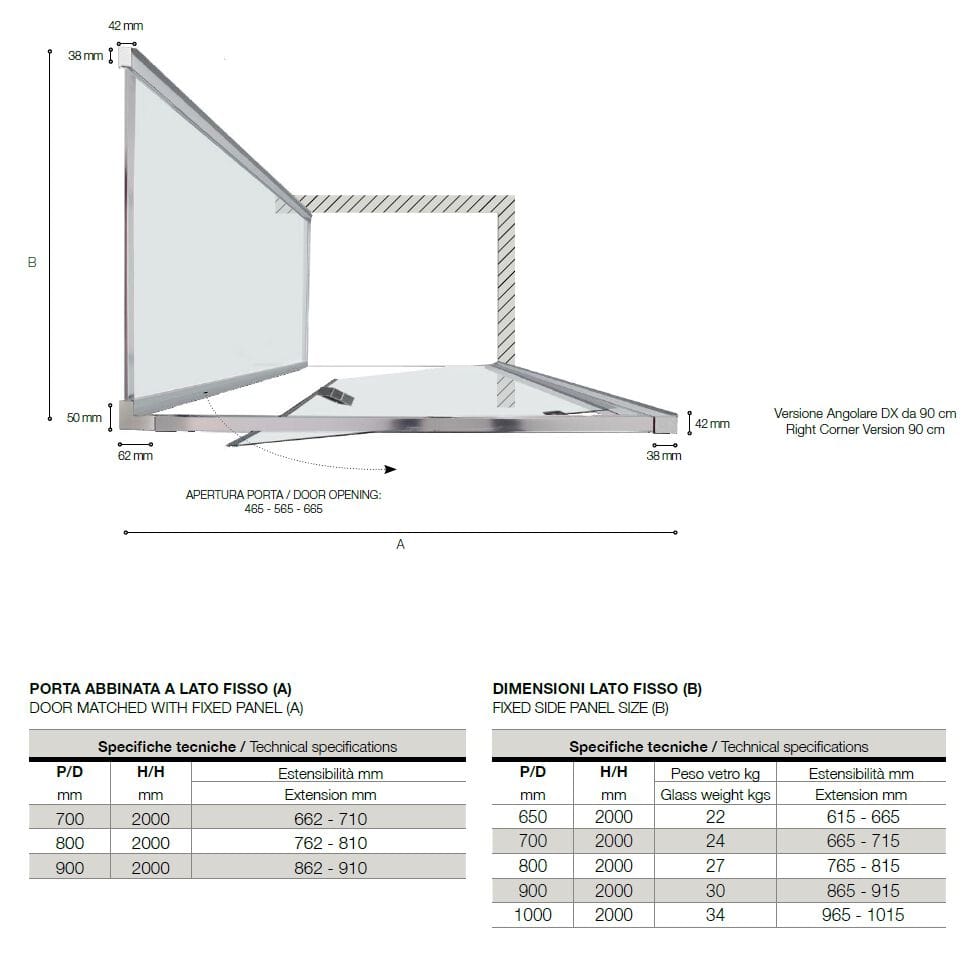 Алюминиевая и стеклянная угловая душевая кабина с распашной дверью TAMANACO FPB40 ARCH-00045822 - Вид №8