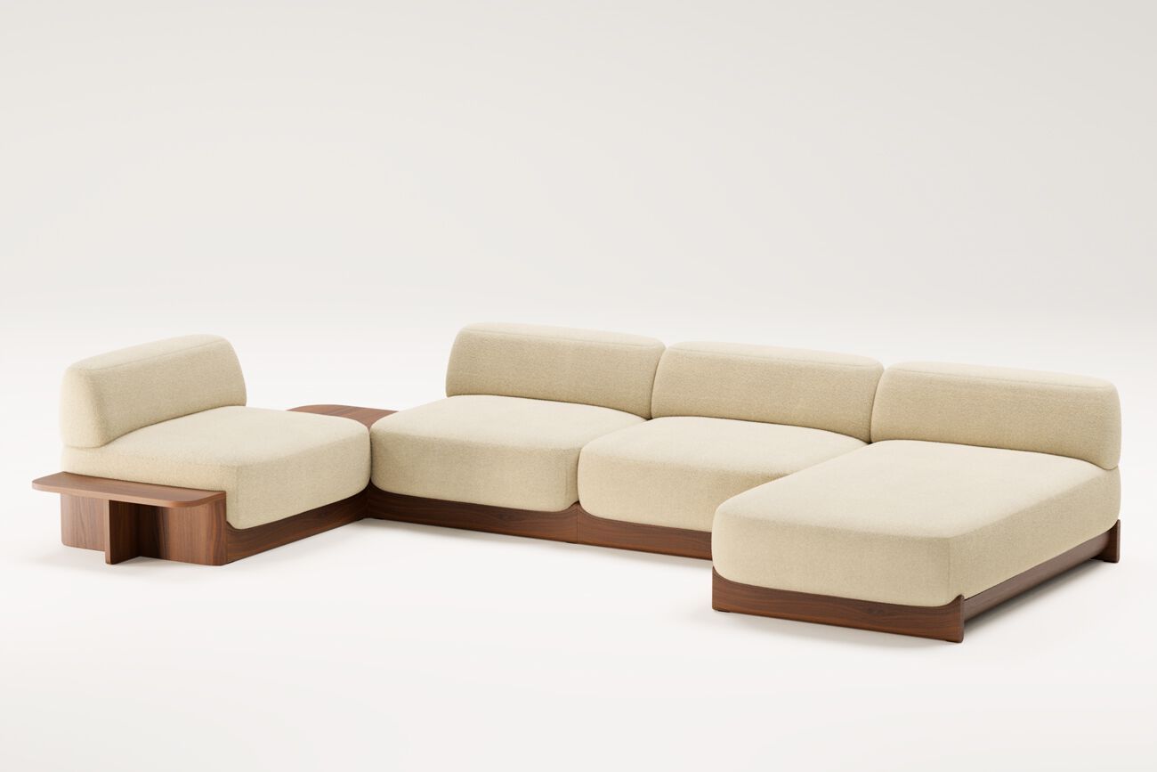 Угловой диван из ткани и ореха с шезлонгом Wewood Dome ARCH-00033638 - Вид №3