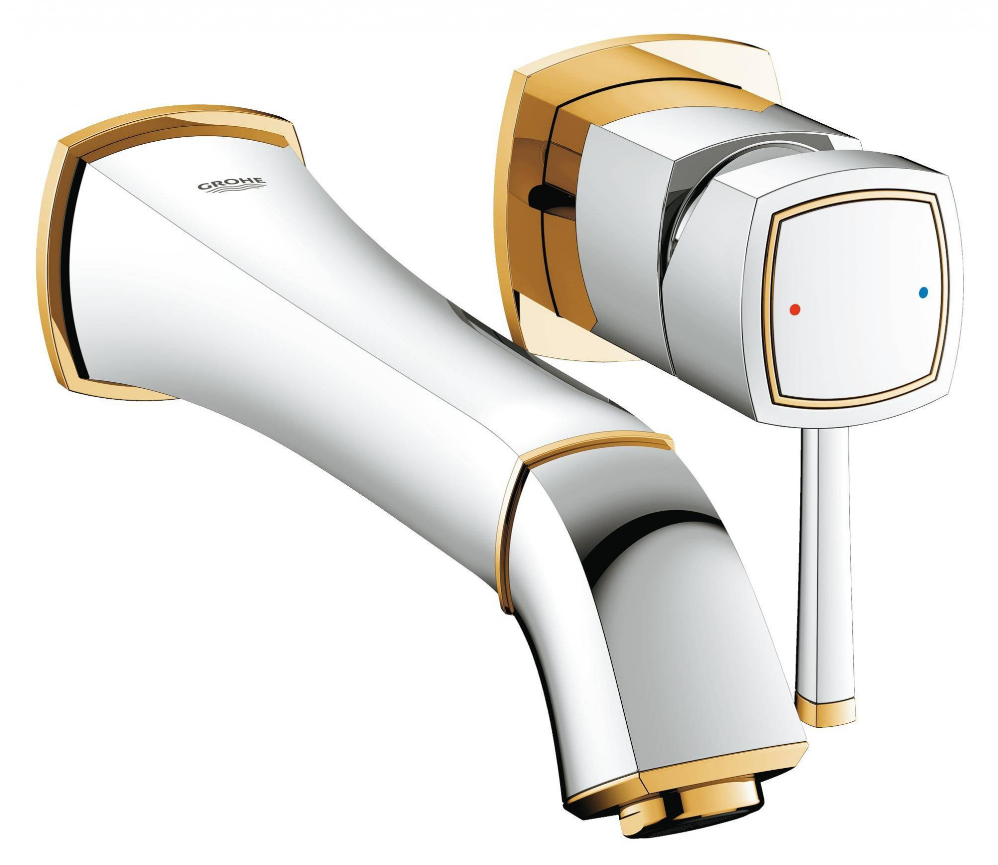 Внешняя часть смесителя для раковины GROHE Grandera на 2 отверстия (вынос 234 мм), хром/золото (19930IG0)