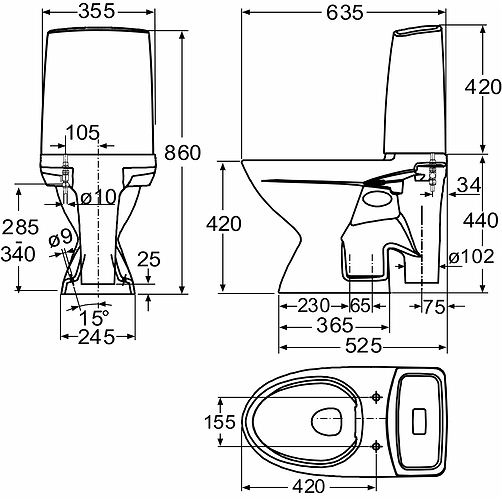 3626301201 Компакт унитаз с бачком Белый IDO Glow Швеция - Вид №1