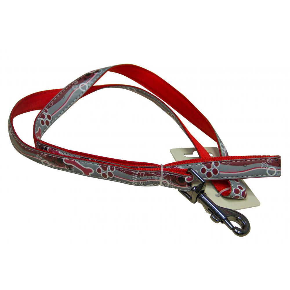 ПР0043638 Поводок для собак светоотражающий 25х750мм нейлон красный Great&Small 