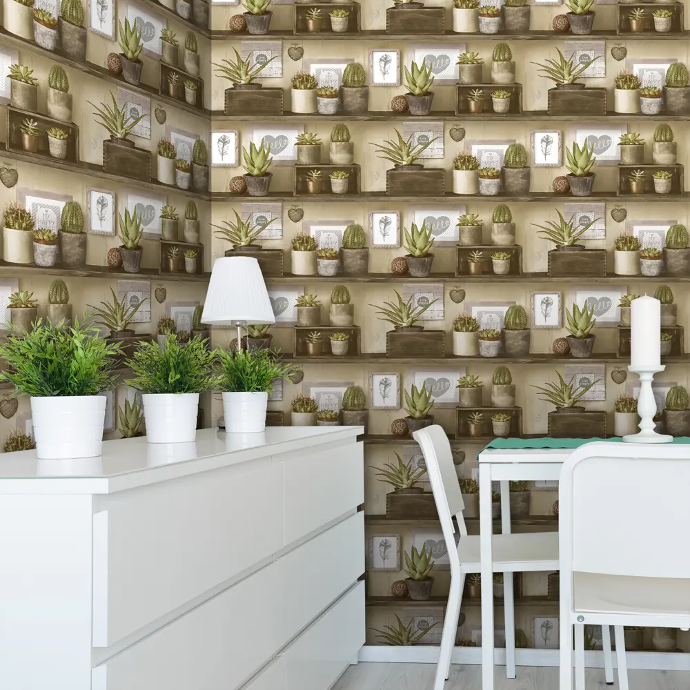 Обои бумажные Euro Décor «Cactus» 2016-05, 0.53x10 м, цвет коричневый 82024407 STLM-2070061 EURO DECOR Кактус - Вид №3