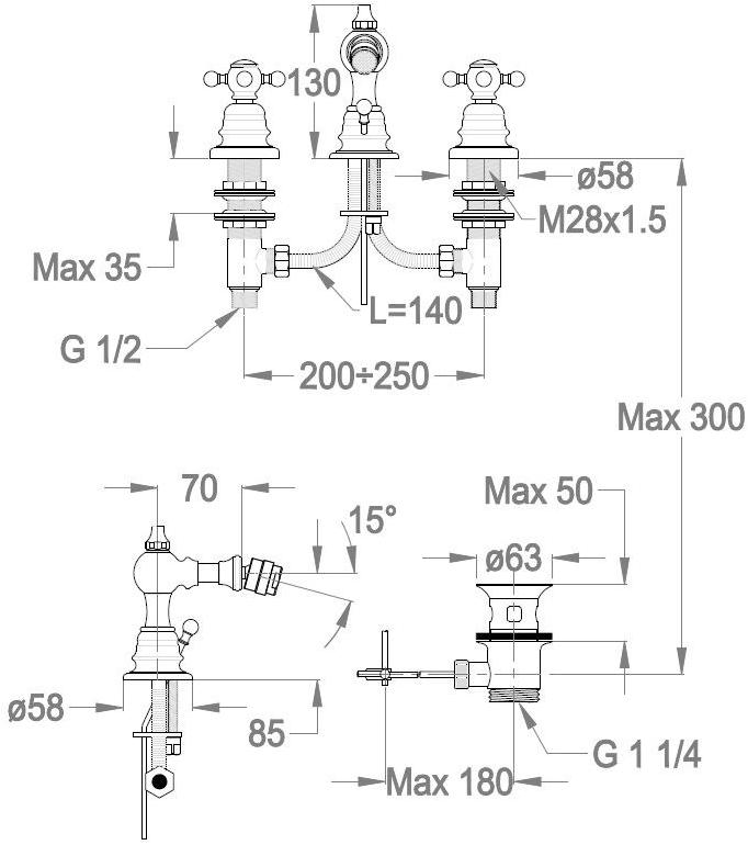 Fir Italia Смеситель для биде на столешнице Melrose 20 2023205 - Вид №1