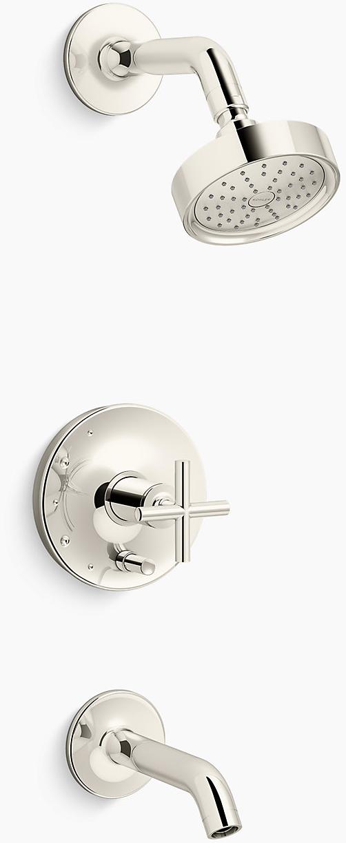 KOHLER Накладка для ванны и душа Purist Rite-Temp с поперечной ручкой и насадкой для душа 1,75 галлона в минуту K-T14420-3G-SN 