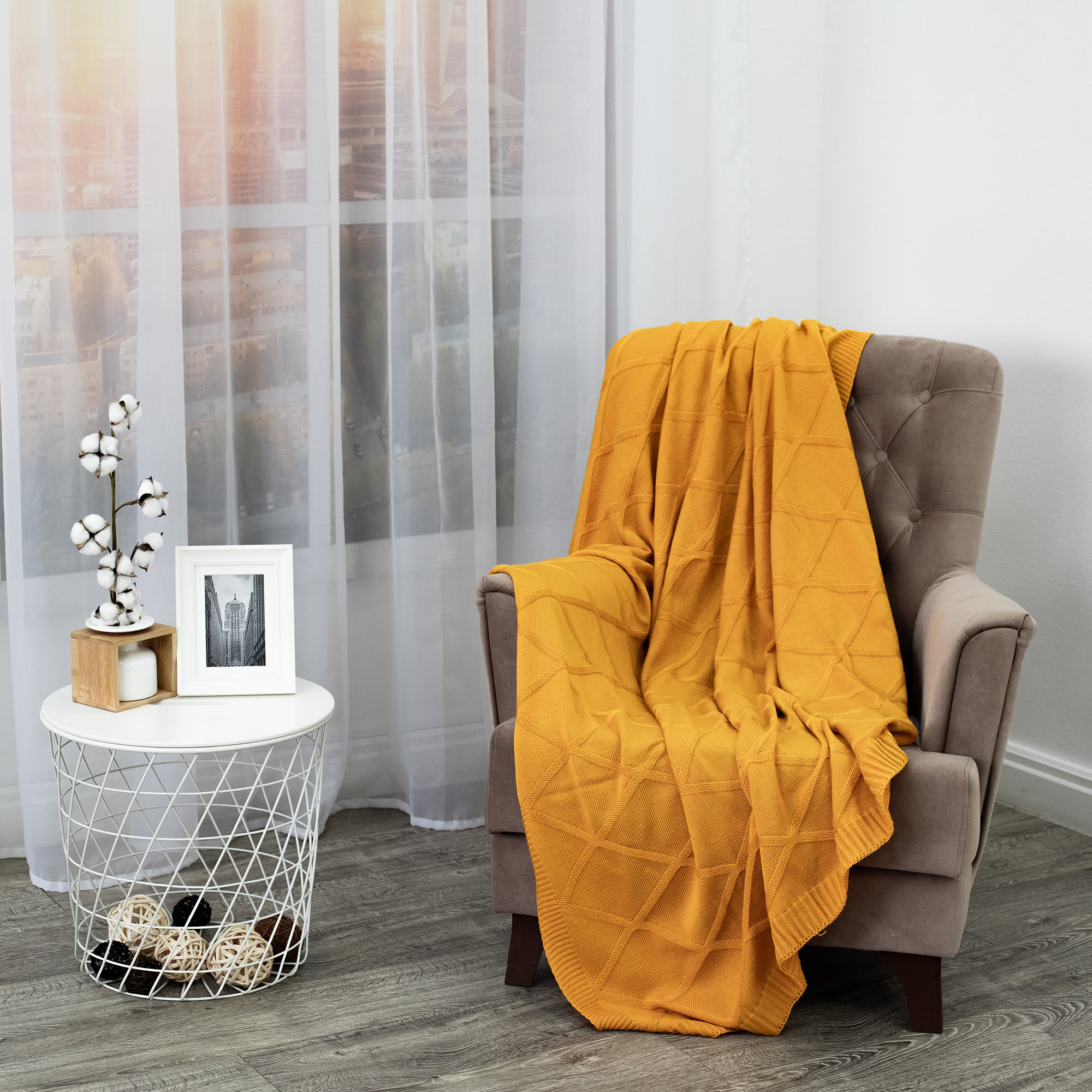 83273943 Плед вязаный 150x200 см акрил цвет жёлтый Отсутствует Santreyd  - Вид №4