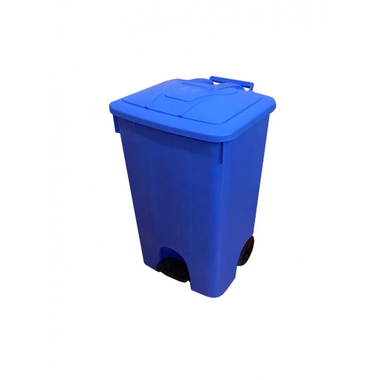 50062 blue TELKAR Мусорный бак пластиковый с крышкой с педалью с колесами 85 л. Синий 
