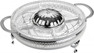 10647038 Queen Anne Менажница 5 секций с центральной крышкой Queen Anne с ручками 25см, сталь, стекло, посеребрение Сталь нержавеющая с посеребрением, стекло