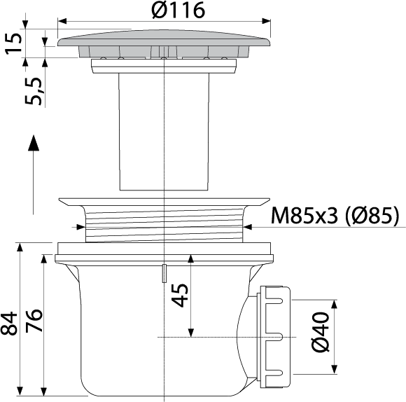 Сифон для душевого поддона, бронза-антик ALCAPLAST A49ANTIC - Вид №1
