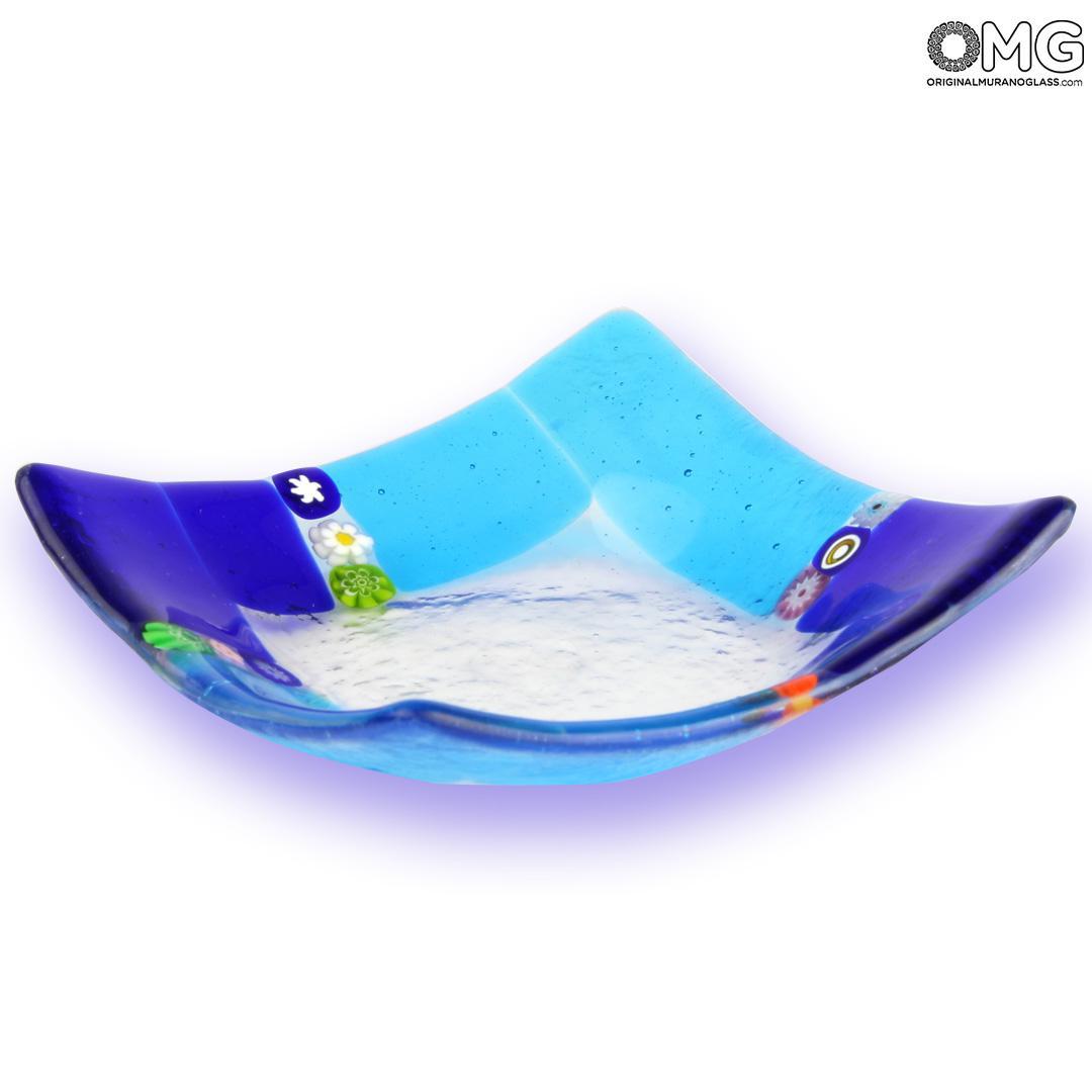 1664 ORIGINALMURANOGLASS Квадратное синее блюдце Миллефиори - муранское стекло 8 см  - Вид №1