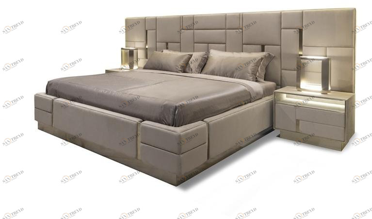 Visionnaire Двуспальная кровать из кожи с обитым изголовьем sun-id-1365885