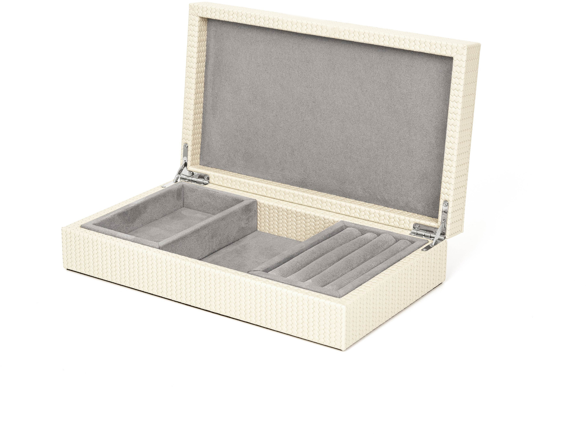 Кожаная шкатулка для драгоценностей - 34,5X24,6XH12 см / тканая кожа_coffee