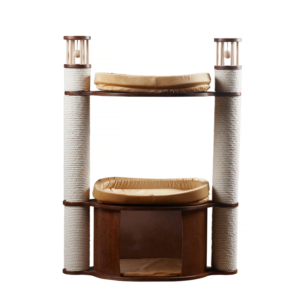 ПР0057369 Когтеточка для кошек Good-2H, цвет орех, бежевые подушки 108см MYSNOOPY 