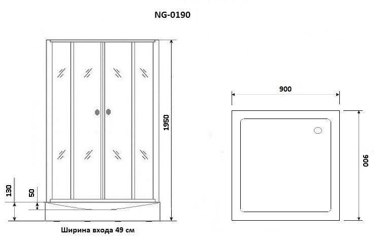 Душевой уголок  NG- 0190-14 (900х900х1950) низкий поддон(14см), стекло прозрачное,  2 места Niagara Nova 01901412 - Вид №2