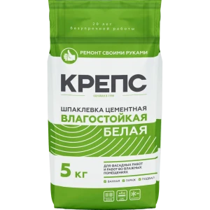 Шпаклёвка цементная влагостойкая Крепс 5 кг белая 82020640 STLM-2151388