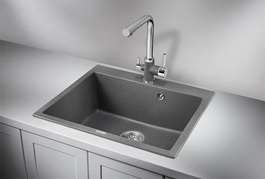 6001, ГРАФИТ (ЧЁРНО-СЕРЫЙ), кухонная мойка, кварц GRANULA 6001-ST130