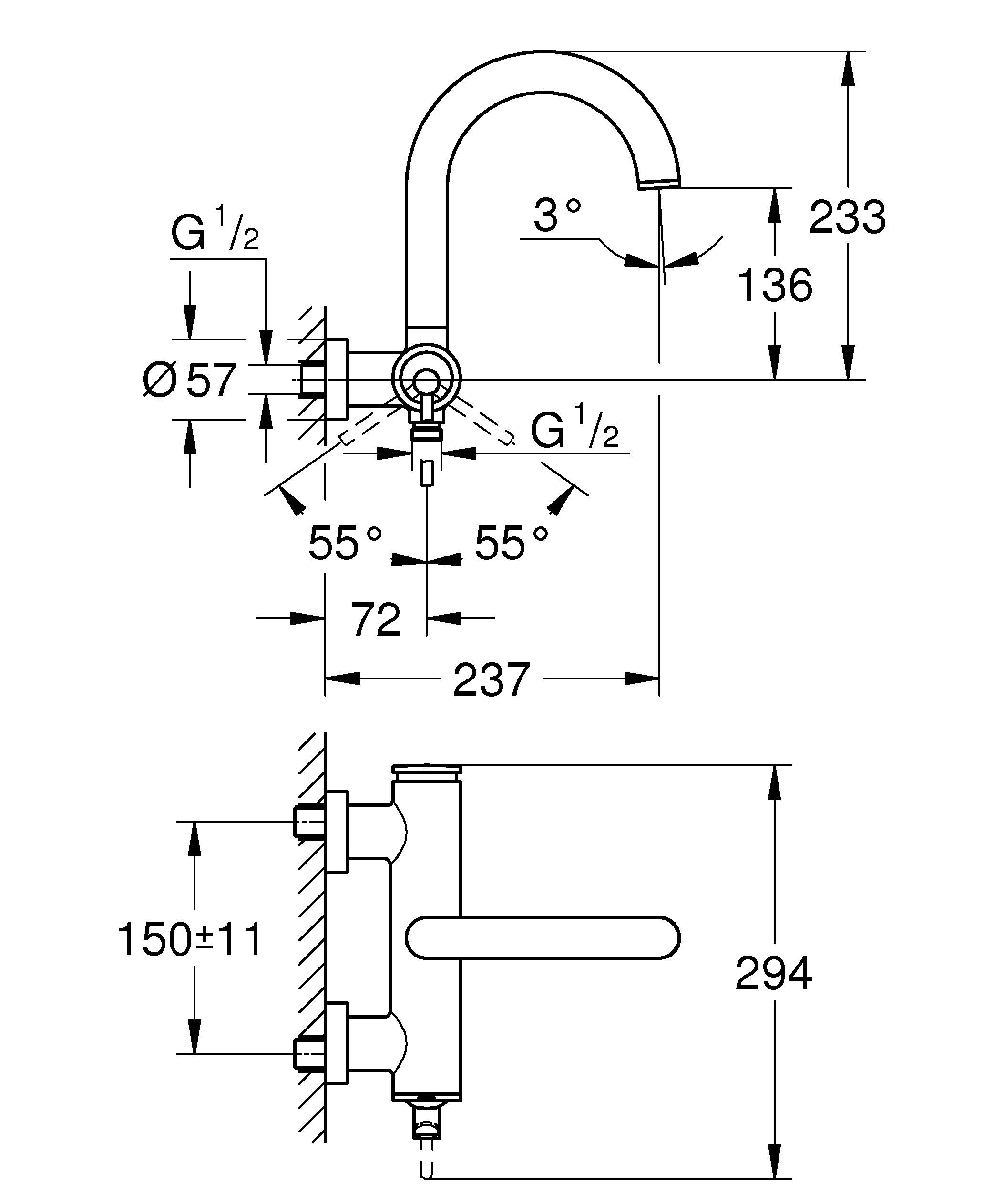 Смеситель однорычажный GROHE Atrio New для ванны, настенный монтаж, хром (32652003) - Вид №1