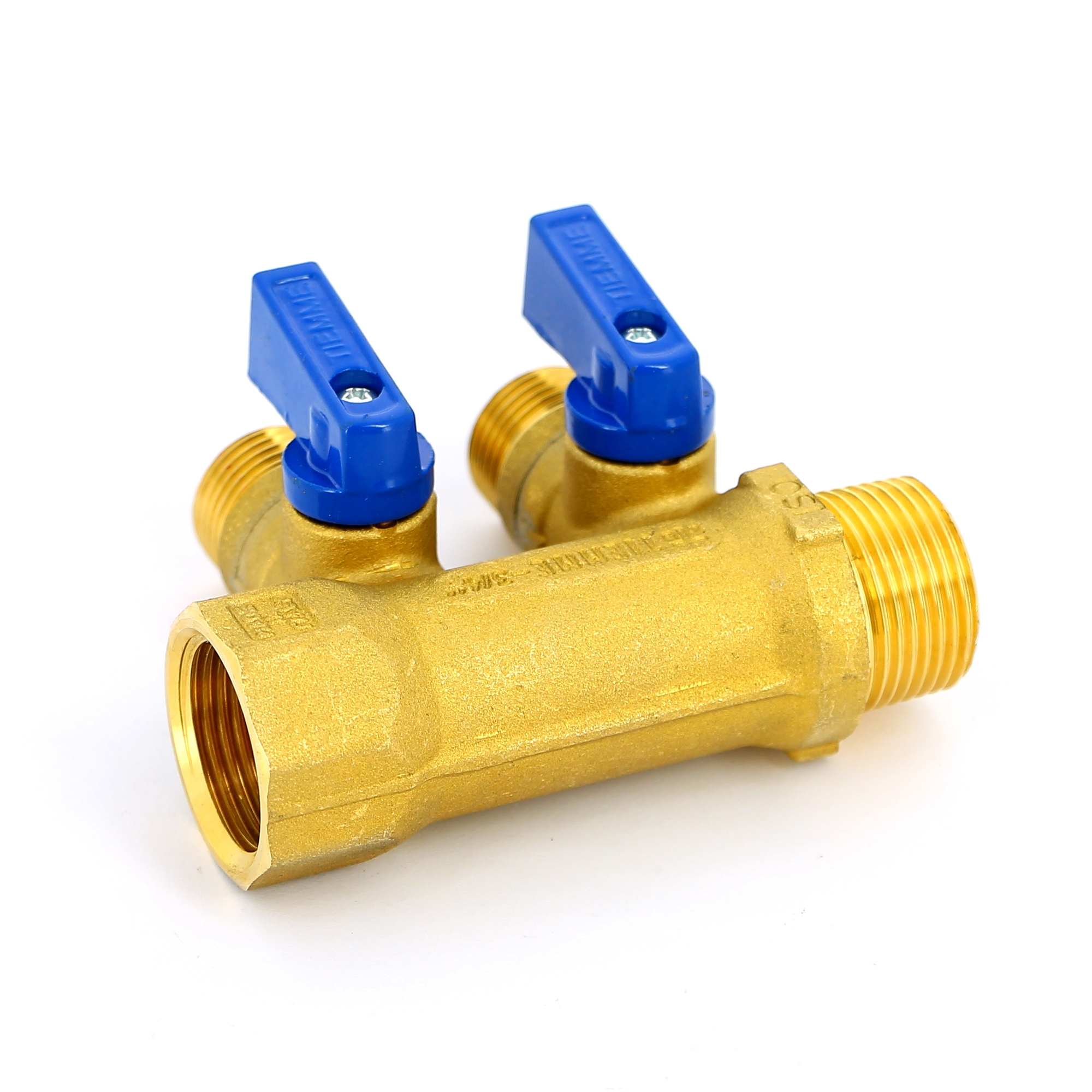 Коллектор НВ 3/4" с кранами TIEMME 2 выхода 1/2"Н 36мм (цвет пластиковых ручек по выбору) 1820002 - Вид №2