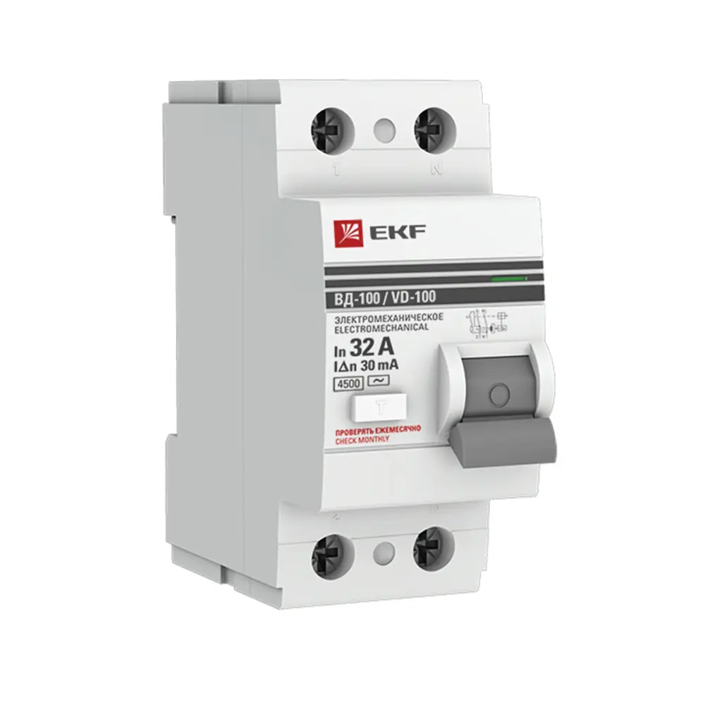 УЗО EKF ВД-100 2P 32 А 30 мА 4.5 кА АС elcb-2-32-30-em-pro 82423024 STLM-2170663 