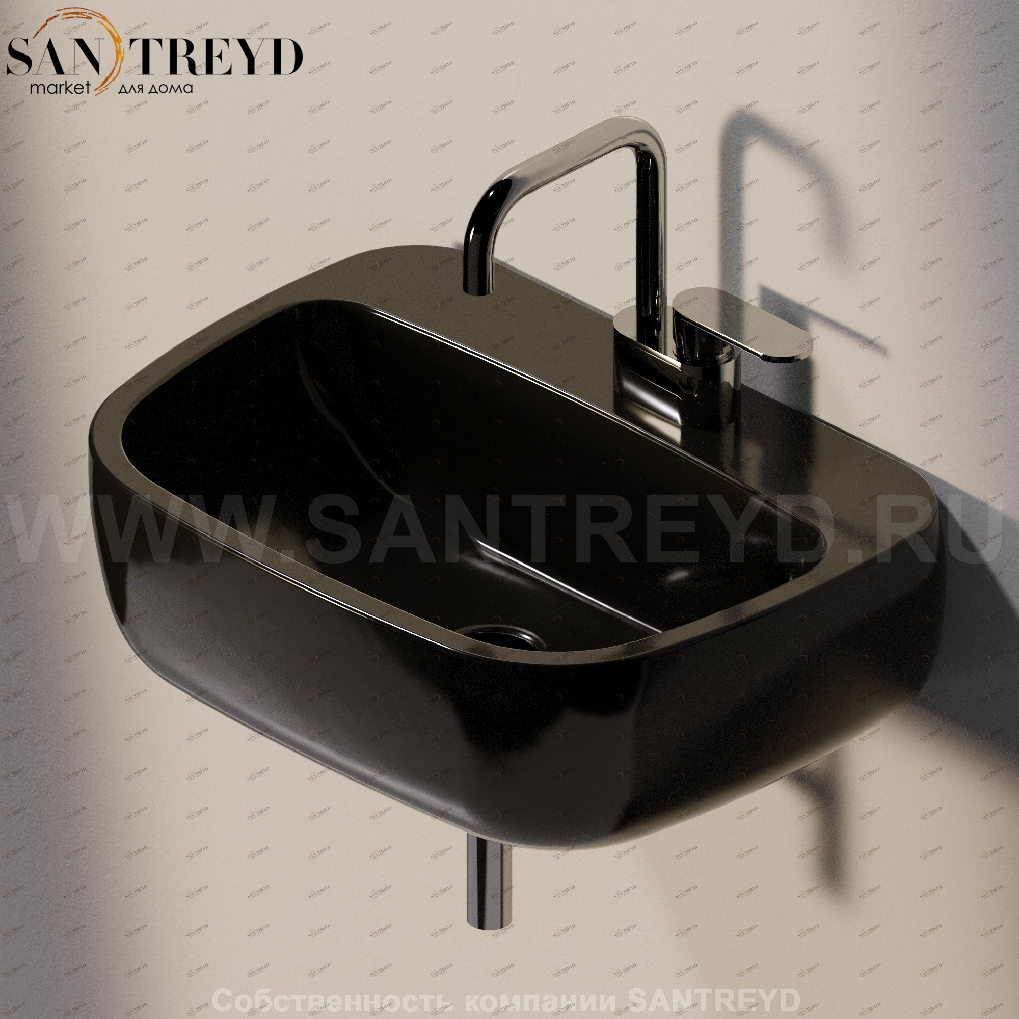 MN54L9017 Подвесная раковина настенная прямоугольная Ceramica Flaminia Mono черная