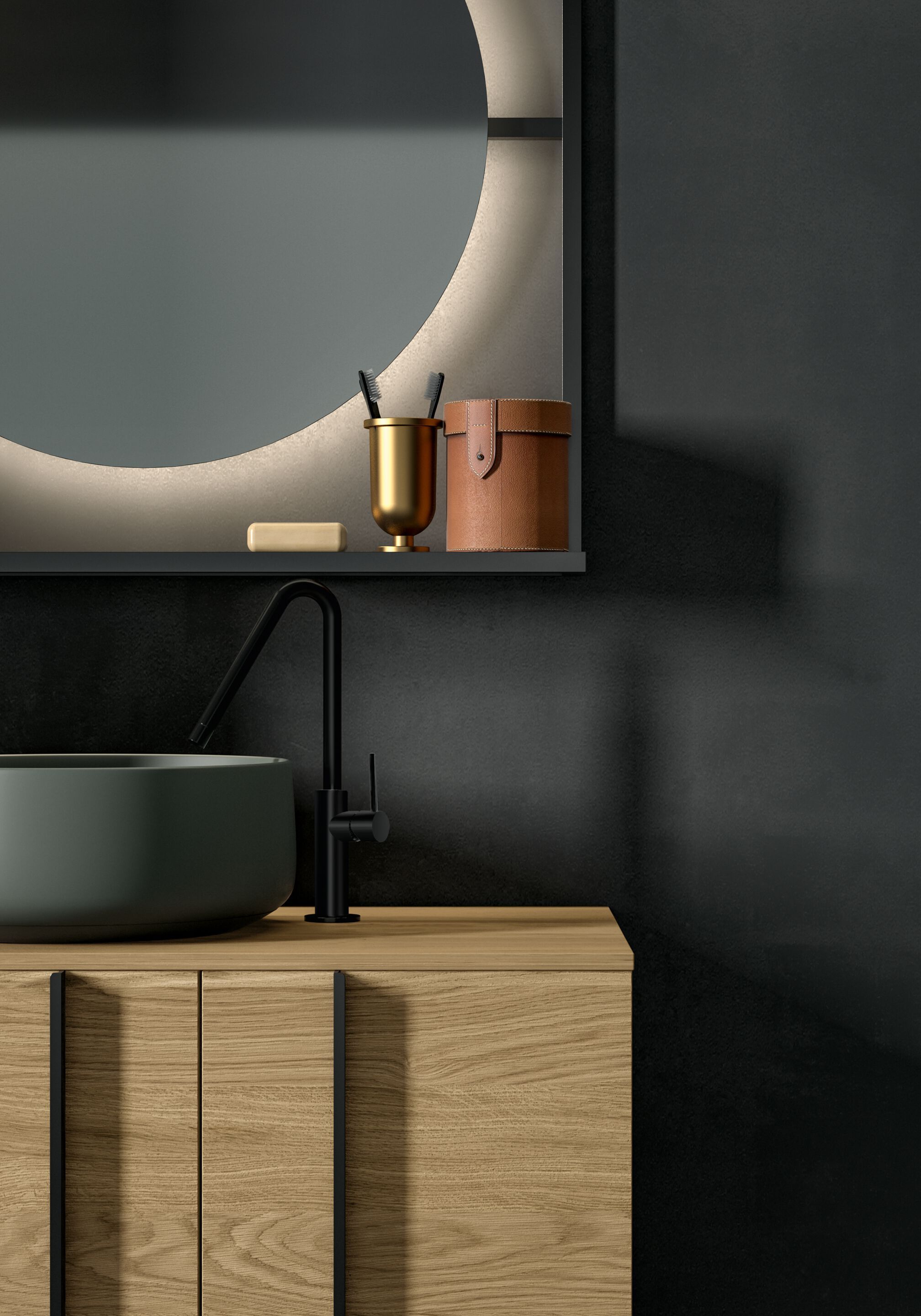 Туалетный столик с одной раковиной с зеркалом и навесными шкафами Birex Sidéro ARCH-00048937 - Вид №1