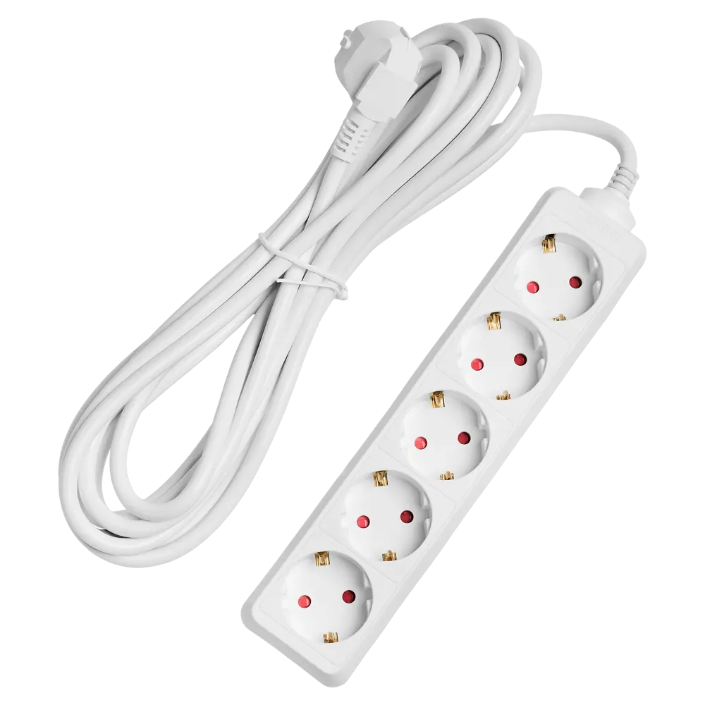 Удлинитель бытовой Skybeam 3x1.5 5 м 5 розеток с заземлением 3680 Вт цвет белый STLM-2071790