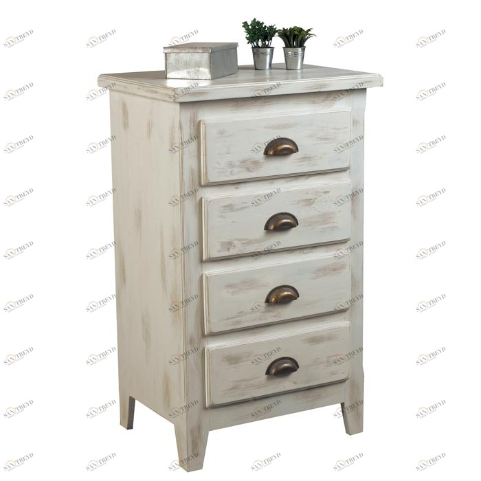 Комод белый узкий с 4 ящиками состаренный 4 Solea VAVI КОМОД SOLEA 132580 Белый 
