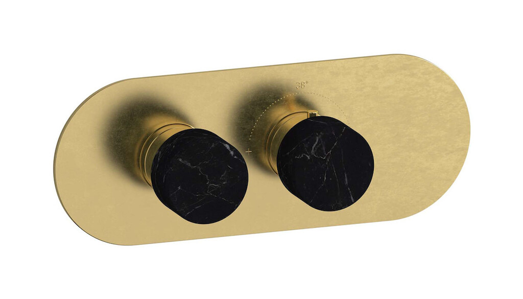 Комплект наружных частей термостата на 1 потребителей - горизонтальная овальная панель с ручками Marmo WE ARE IB eua122onnmr_2 Natural Brass Aqua