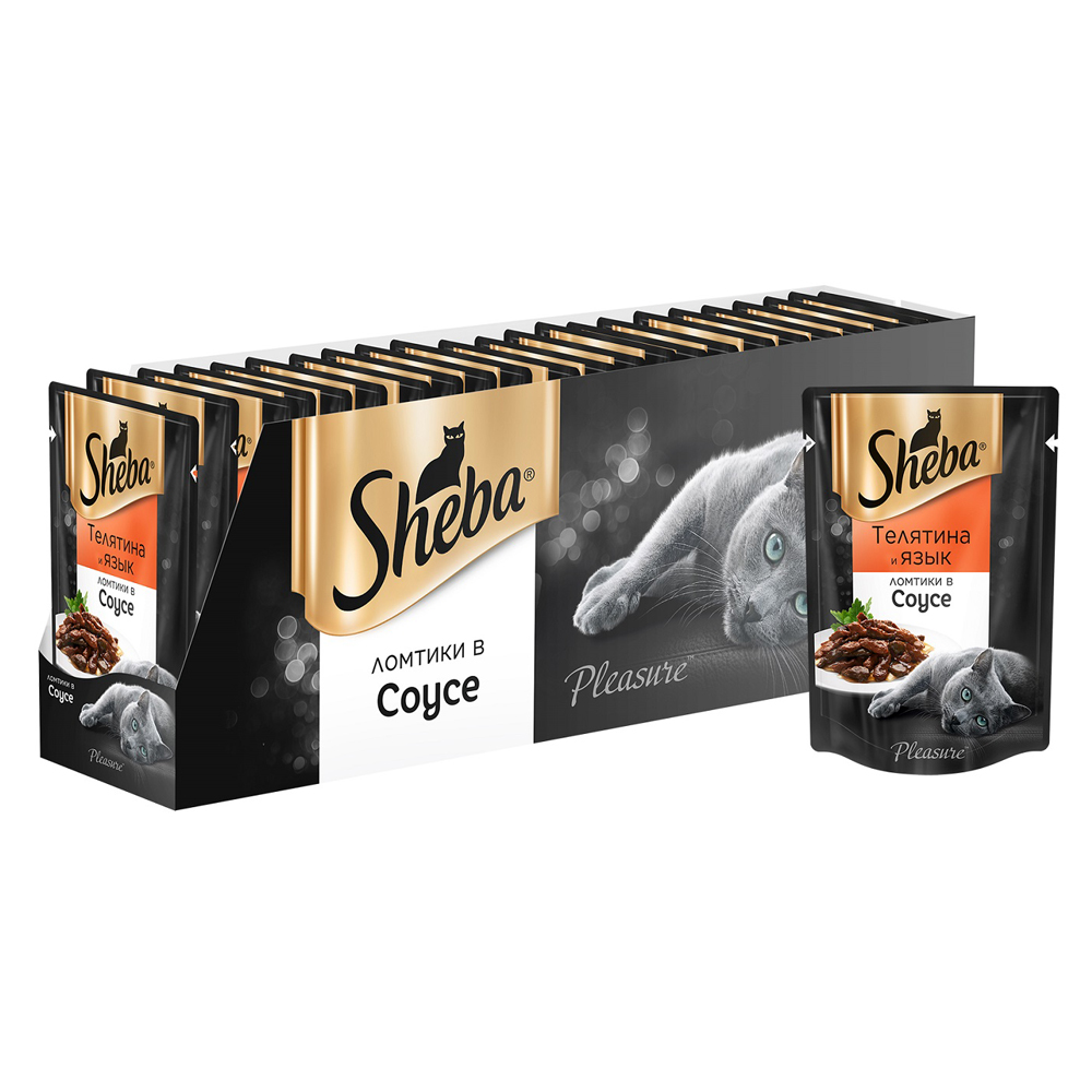 Т0056500*24 Корм для кошек Pleasure ломтики в соусе телятина и язык конс. пауч 85г (упаковка - 24 шт) SHEBA 