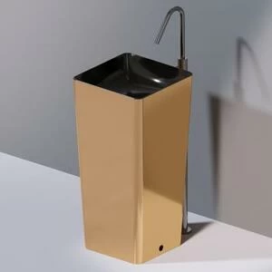 L506T0R0VT252  Раковина напольная ELITE SQUARE 420х420х870 мм без отверстия под смеситель Черный глянцевый декор золото