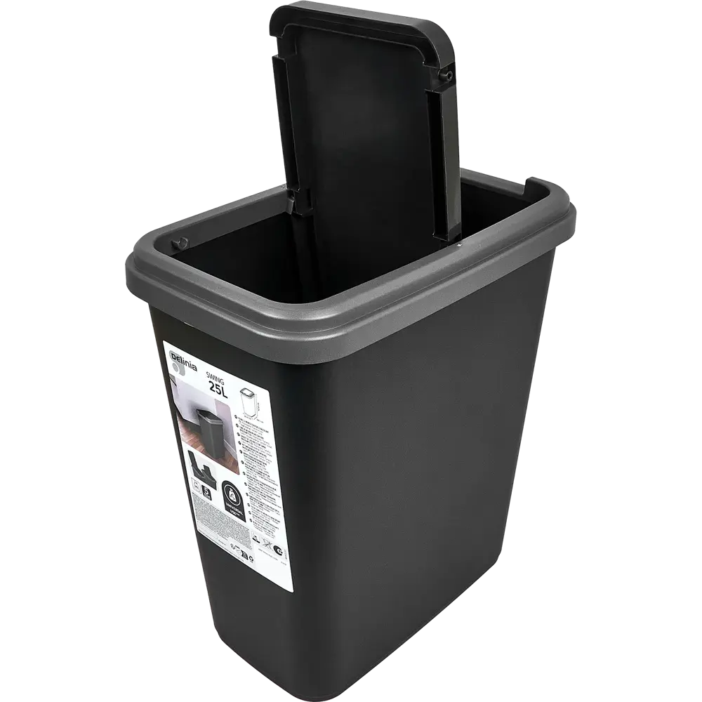 Бак для мусора Delinia с откидной крышкой 25 л полипропилен цвет черный STLM-2032269 - Вид №2