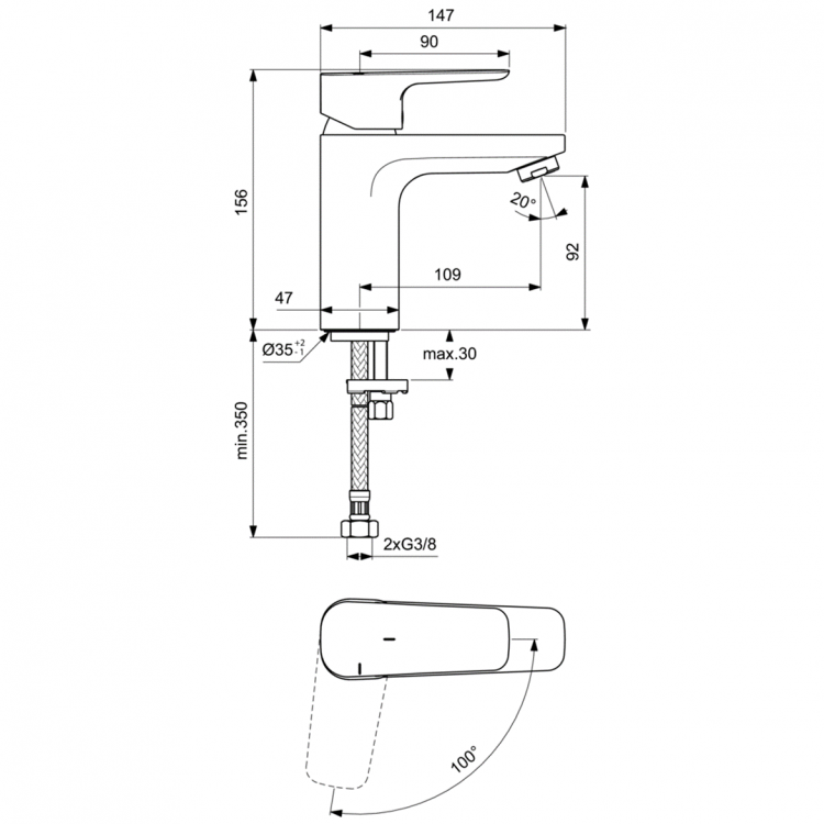 BC569AA Смеситель для раковины Ideal Standard CERAPLAN III SLIM  - Вид №4