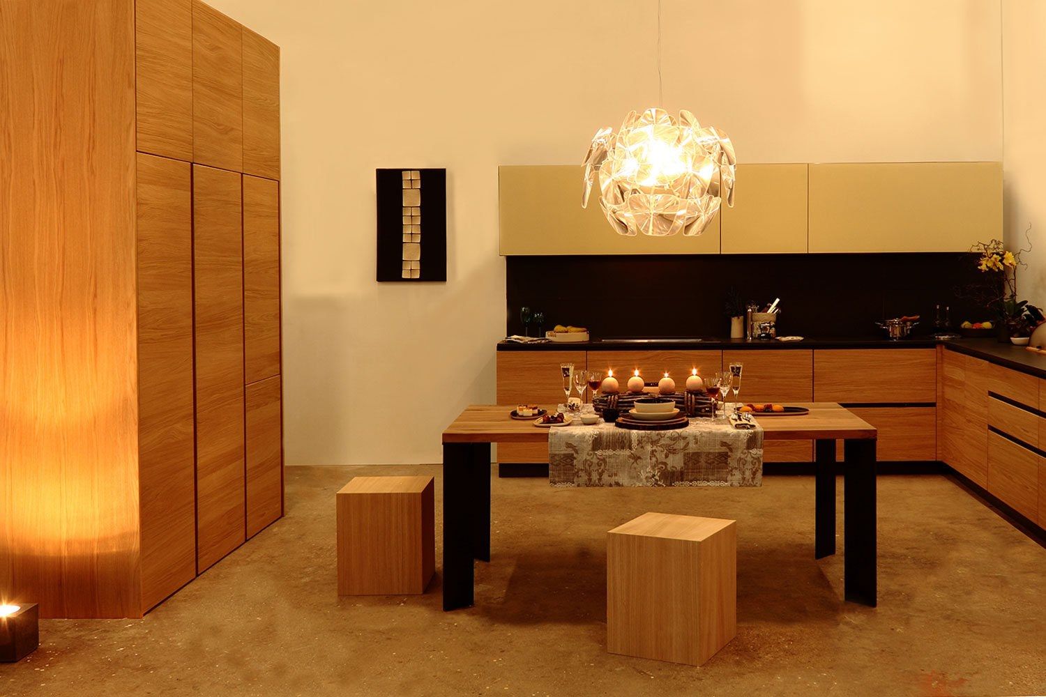 Деревянная и стеклянная кухня с полуостровом Deodara K41 ARCH-00039279 - Вид №2