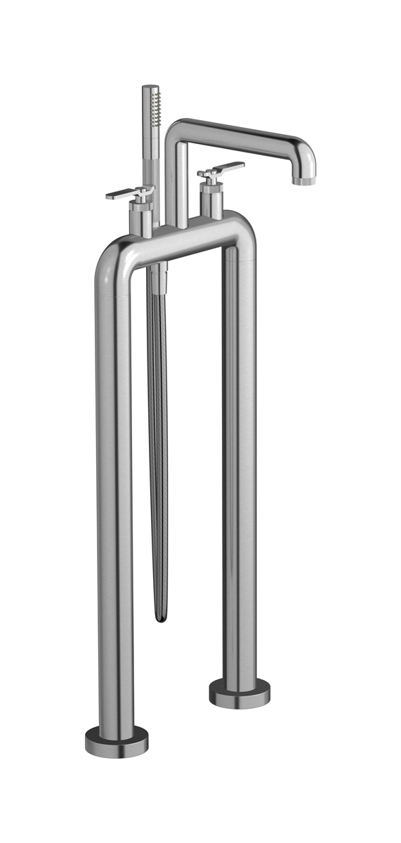 Напольный смеситель для ванны с 2 колоннами и душевым гарнитуром. WE ARE IB b2700ss Brushed Nickel Bold