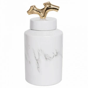 Ваза керамическая c крышкой бело-золотая 15х30 см GARDA DECOR ДИЗАЙНЕРСКИЕ 266910 Белый