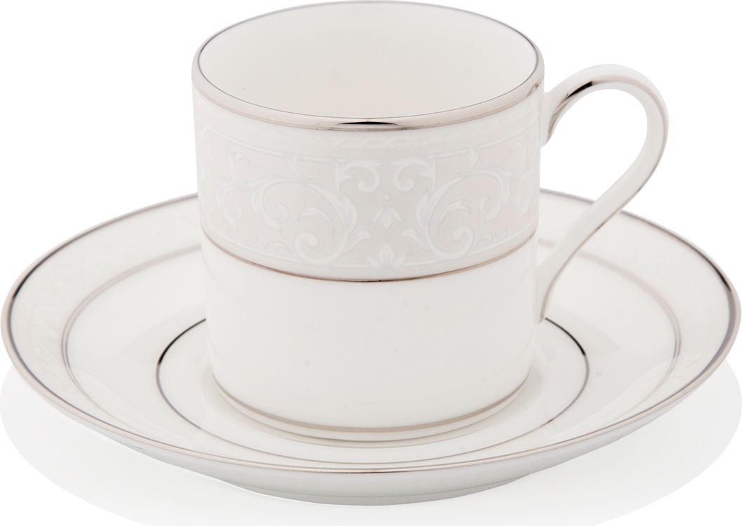 1051856 Noritake Чашка кофейная с блюдцем Noritake "Монтвейл, платиновый кант" 90мл Фарфор костяной 