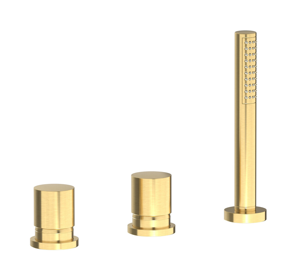 Смеситель на бортик ванной на 3 отверстия с изливом, дивертером и душевым гарнитуром. WE ARE IB rr397os Brushed Gold Brera